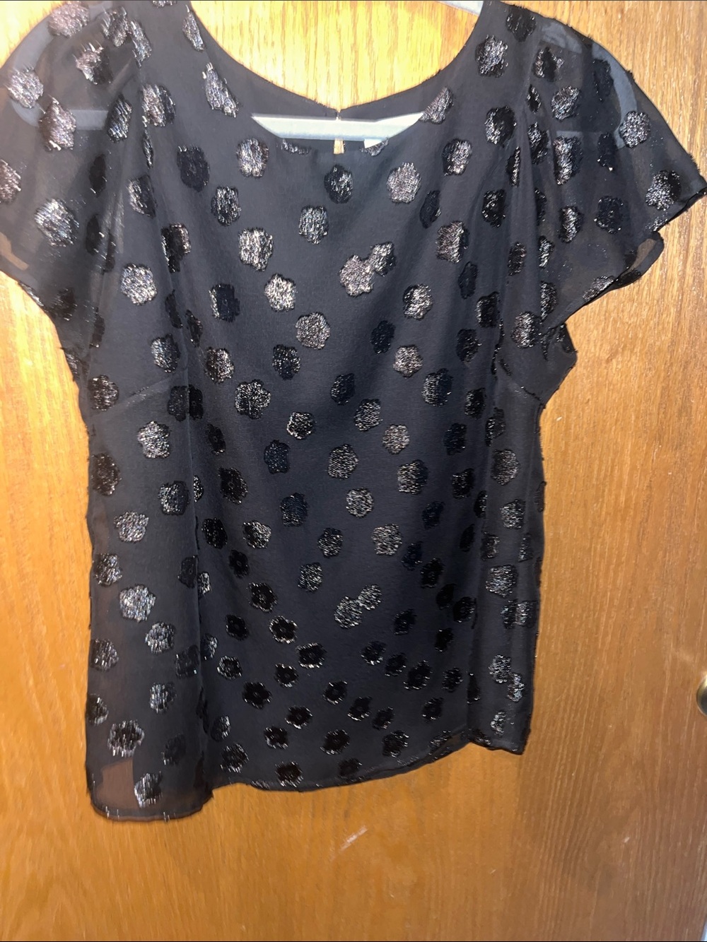 CeCe Black Sheer Polka Dot Short Sleeve Blouse